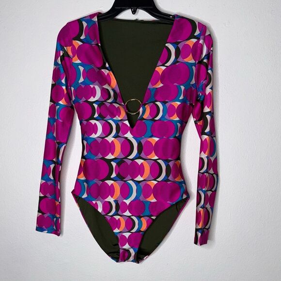 TRINA TURK SWIM  Long Sleeve Ring Front One Piece Paddle Suit Size Small - Picture 5 of 7